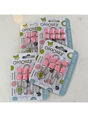 32 OsoCozy Diaper Pins Pink Sturdy Stainless Steel Diaper Pins Safe Locking New